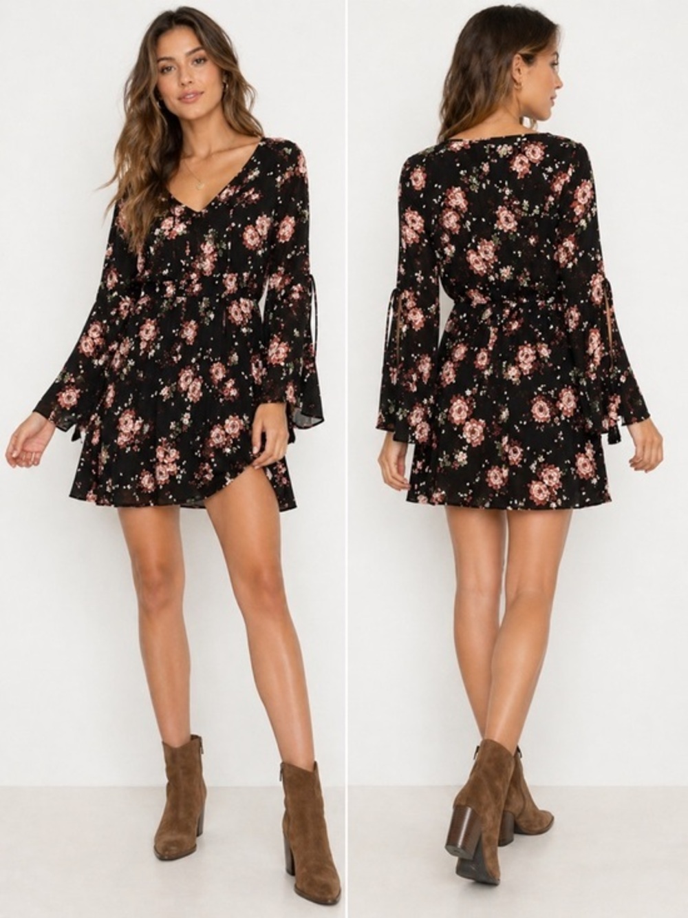 American Rag Cie Black Floral Mini Dress Size XL Boho Peasant Festival